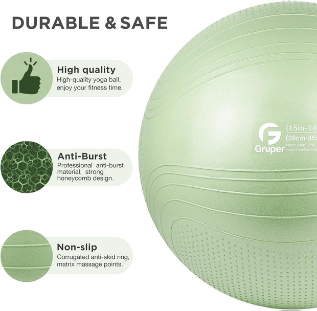 Yoga Ball, 18-30 Inch Extra Thick Exercise Ball for Workout Fitness Balance, Anti Burst Chair for Home and Office Desk, Includes Hand Pump & Workout Guide Access