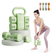 Lightweight Adjustable Dumbbell Kettlebell Set - 4 in 1 Free Weight Set with Kettlebell Grip Converter, Each 2.2 3.3 4.4 5.5lb Quick Change Weight Women Dumbbell Set for Small Spaces Home Gym