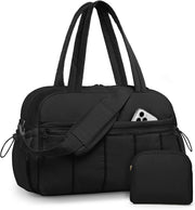 Travel Duffle Gym Bag for Women: Carry on Weekender Bags with Toiletry Bag Duffel Tote Bag with Wet Pocket Water Resistant Overnight Bag for Womens Hospital Work Sports Yoga Bags Black