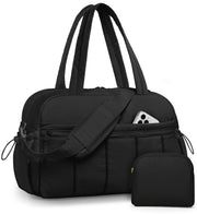 Travel Duffle Gym Bag for Women: Carry on Weekender Bags with Toiletry Bag Duffel Tote Bag with Wet Pocket Water Resistant Overnight Bag for Womens Hospital Work Sports Yoga Bags Black