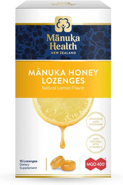 Manuka Health Manuka Honey Lozenges – 15 Lemon and Ginger Flavored Lozenges – Natural Throat Lozenges Infused with Raw Manuka Honey and Vitamin C for Immune Support