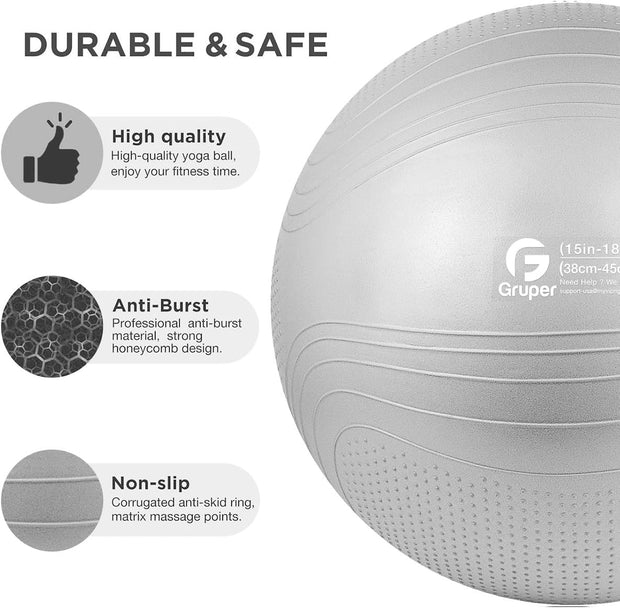 Yoga Ball, 18-30 Inch Extra Thick Exercise Ball for Workout Fitness Balance, Anti Burst Chair for Home and Office Desk, Includes Hand Pump & Workout Guide Access