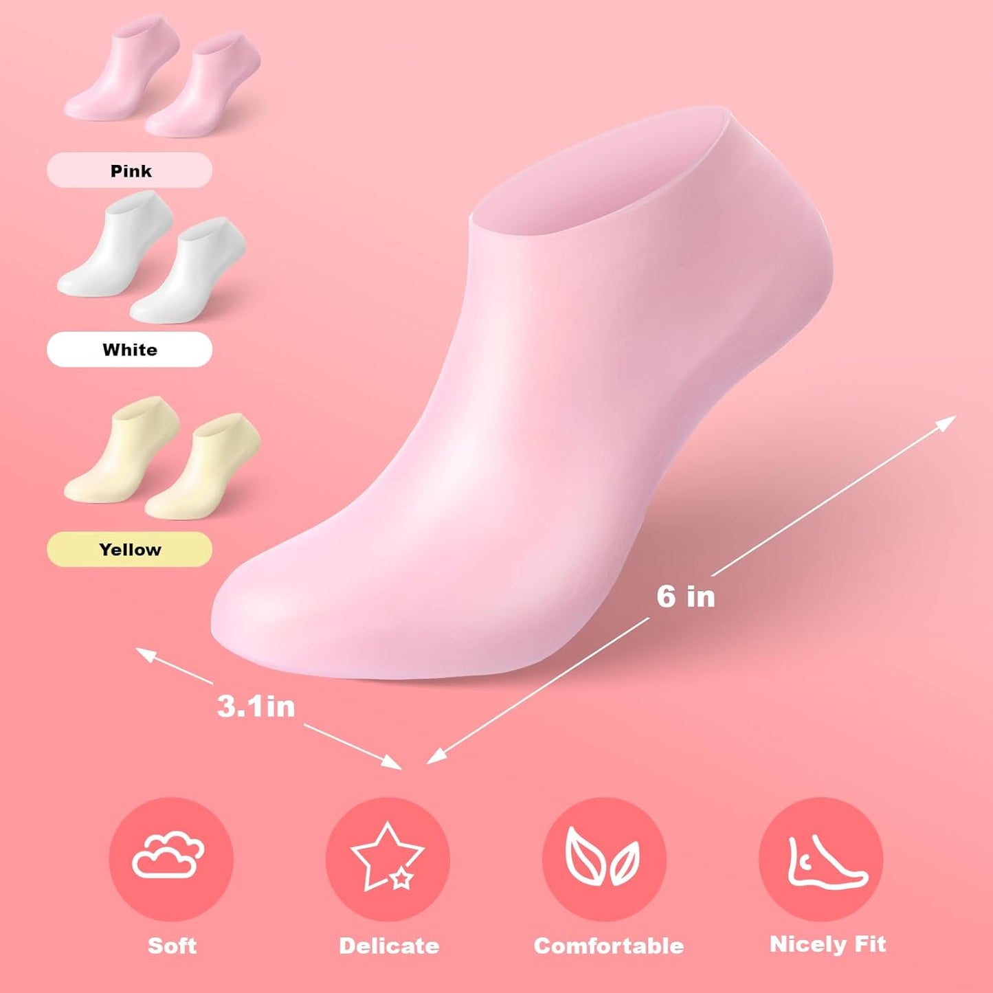 6 Pairs Silicone Socks for Dry Cracked Feet Women,New Upgrade Thickened Moisturizing Foot Mask Exfoliating Silicone Socks,Spa Gel Moisturizer Socks Foot Care After Pedicure