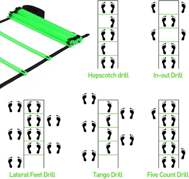 Speed & Agility Ladder Training Equipment Set, Includes 12 Rung 20ft Agility Ladder, 4 Agility Hurdles,12 Disc Cones, 1 Resistance Parachute for Training Football Soccer Basketball Athletes