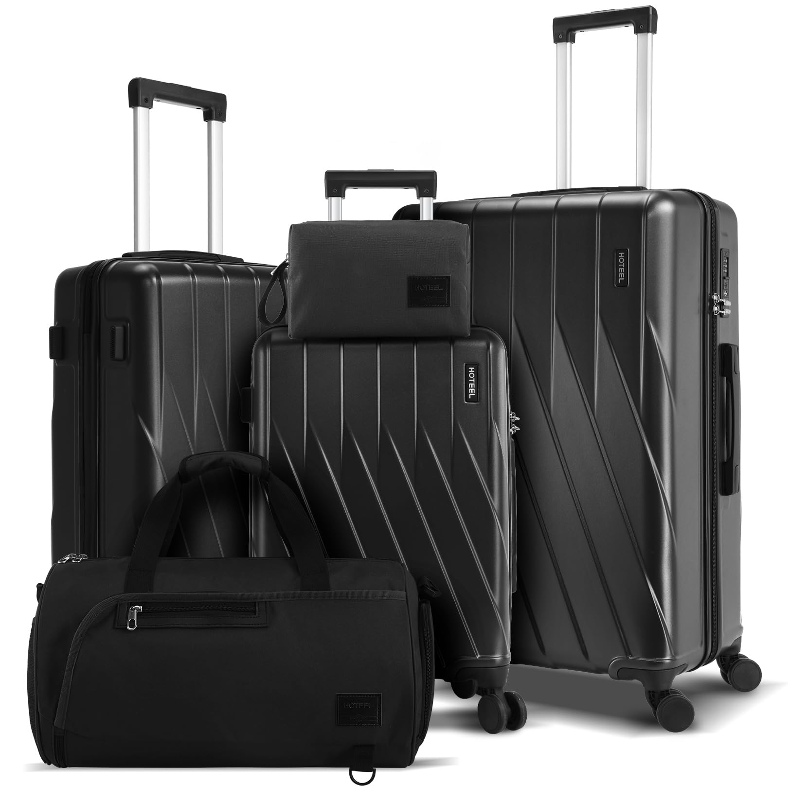 Hoteel 3-Piece Luggage Set with Spinner Wheels, Durable Carry On Suitcase Luggage with TSA Lock, Portable Lightweight ABS Luggages for Travel, Black