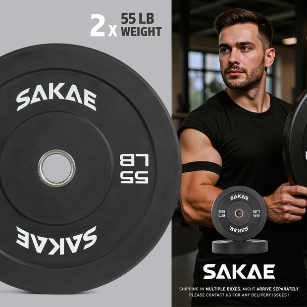 SAKAE Olympic Rubber Bumper Plates, 2-Inch Weight Plate Set with Steel Hub, Ideal for Weightlifting, CrossFit, Strength Training & Home Gym Workout, Available in Single, Pair & Sets, Multiple Sizes