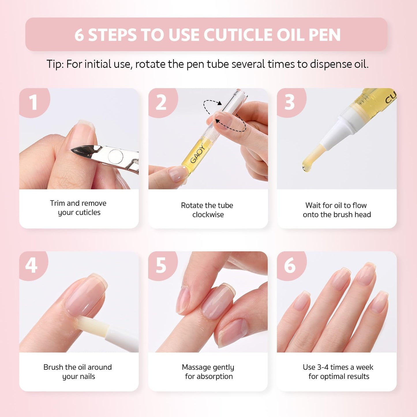 GAOY Cuticle Oil Pen Set, 6Pcs Vitamin E Oil for Nail Growth and Strengthener, Repair and Rejuvenate Nail Care Kit, Health and Beauty Manicure Essentials for Women