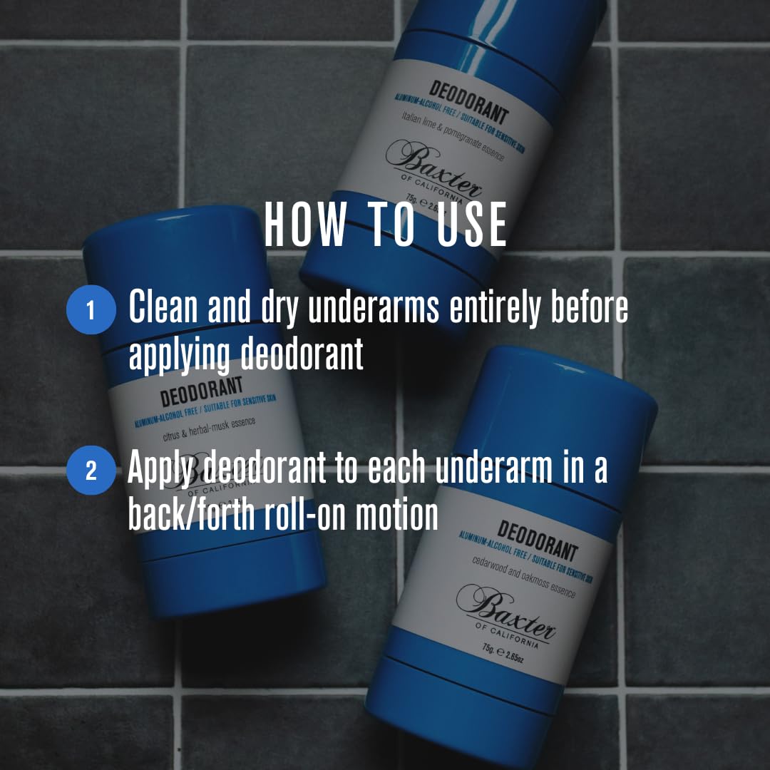 Baxter of California Deodorant, Aluminum & Alcohol-Free Clear Stick, Cedarwood and Oakmoss Essence, 2.65 Ounce
