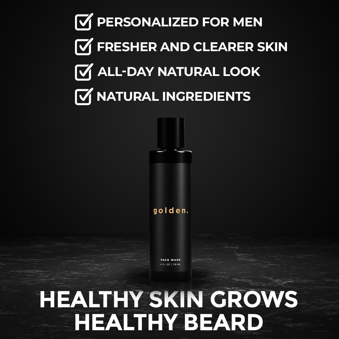 Golden Grooming Co. Men's Face Wash | Aloe Vera & Vitamin E | Natural Facial Cleanser for Sensitive & Oily Skin | Deep Cleansing & Hydrating Foam Wash, 4oz