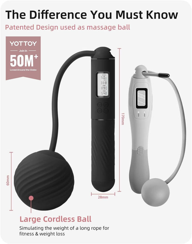 YOTTOY Skipping Ropes for Adults -Cordless Counter Jump Rope with Large Cordless Ball-Weighted Jump Rope for Women with LCD Display