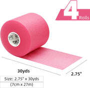 OK TAPE Pre Wrap Tape (4-Rolls) - Athletic Foam Underwrap for Sports, Protect for Ankles Wrists Hands and Knees, 2.75 Inches x 30 Yards - Black/Pink/Beige/White