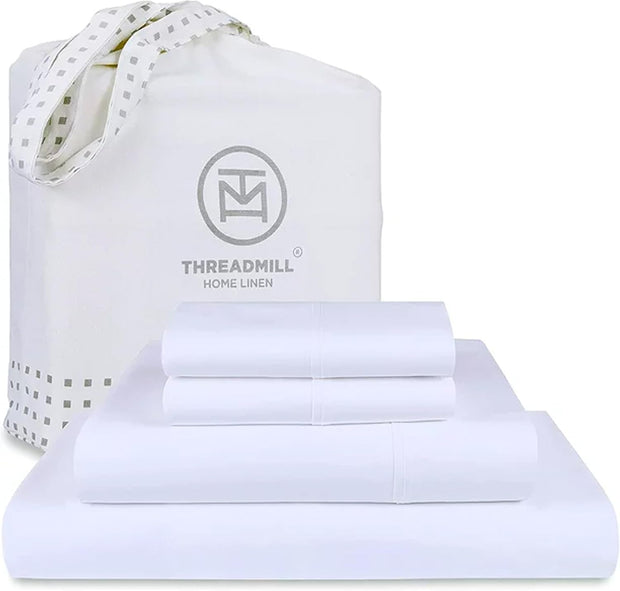 Threadmill 100% American Certified Supima Cotton Sheets King Size - 1200 Thread Count, 4Pc King Size Sheets Set, Smooth Sateen, Ultra Luxury Bed Sheets, 17" Deep Pocket King Sheet Set - White Sheets