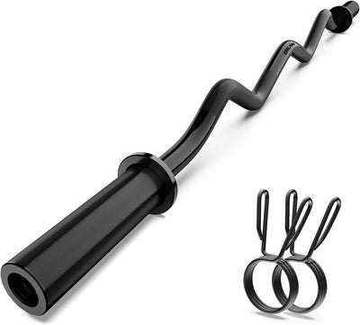 Olympic EZ Curl Barbell Bar, 47" Curl Bar for Weight Lifting, Home Gym Weight Bar- Strength Training,Squat,Hip Thrusts,Biceps, Chrome Curling for 2 Inch Plates -2 Spring Collars (Silver)