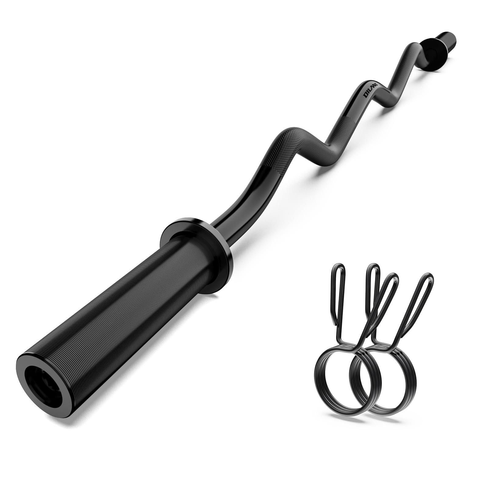 Olympic EZ Curl Barbell Bar, 47" Curl Bar for Weight Lifting, Home Gym Weight Bar- Strength Training,Squat,Hip Thrusts,Biceps, Chrome Curling for 2 Inch Plates -2 Spring Collars (Silver)