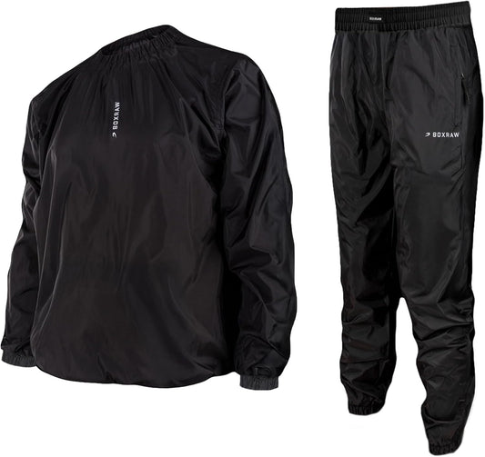BOXRAW Lineal Professional Sauna Suit for Men Top & Bottoms Non Rip Weight Loss Sweat Suit Boxing MMA Training Gym