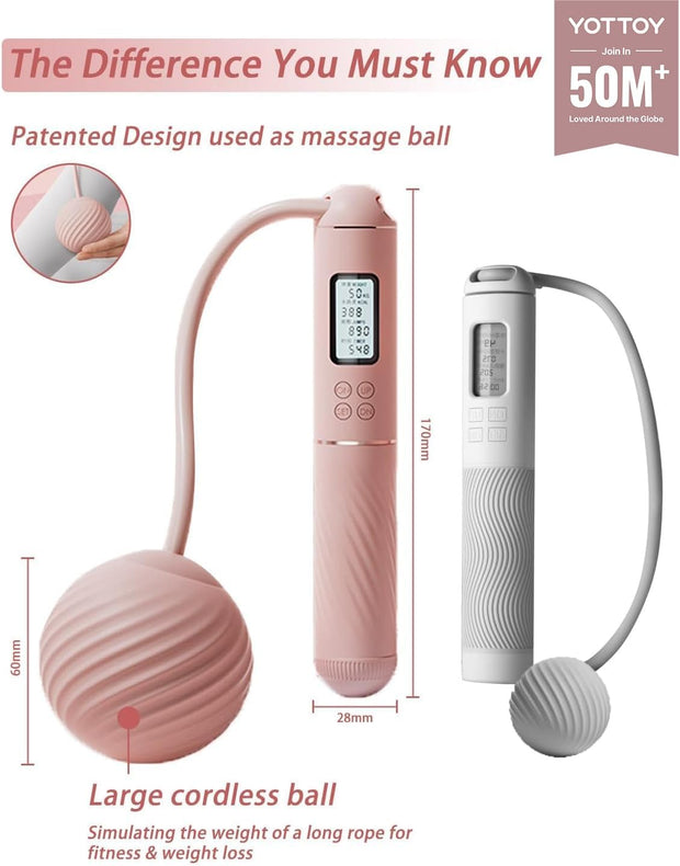 YOTTOY Skipping Ropes for Adults -Cordless Counter Jump Rope with Large Cordless Ball-Weighted Jump Rope for Women with LCD Display