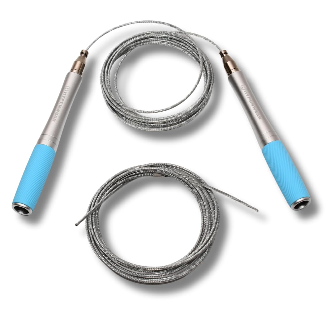Hyperwear Adjustable Speed Jump Rope - Patented Self-Locking Head, Aluminum Hangles with Knurled Silicone Grips and Bonus Wire Rope for CrossFit, Boxing, and Fitness Training