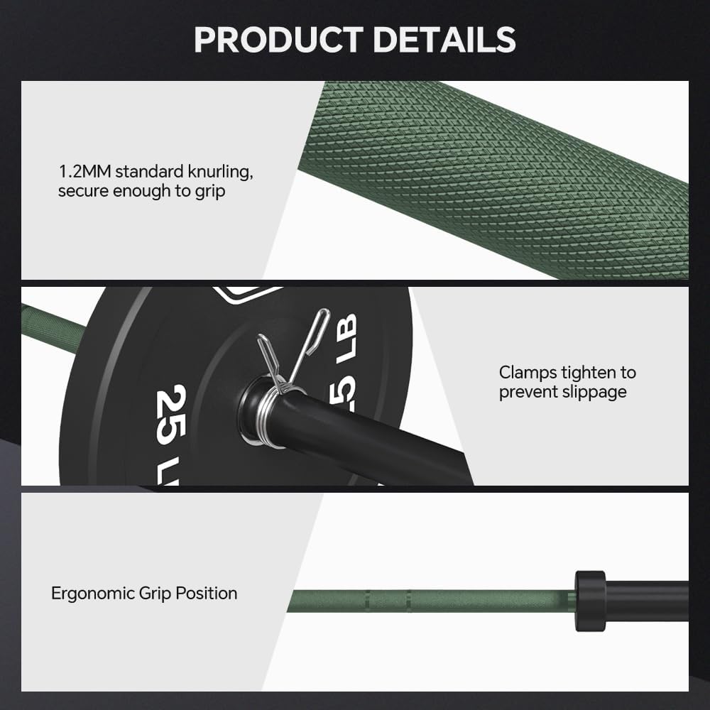 7FT Olympic Barbell Bar with Weight Plate Set Combo, Solid Olympic Bar with Bearings, 700Lbs Capacity Weight Bar for Home Gym Strength Training, Weightlifting, Powerlifting, Fit for 2" Olympic Plates