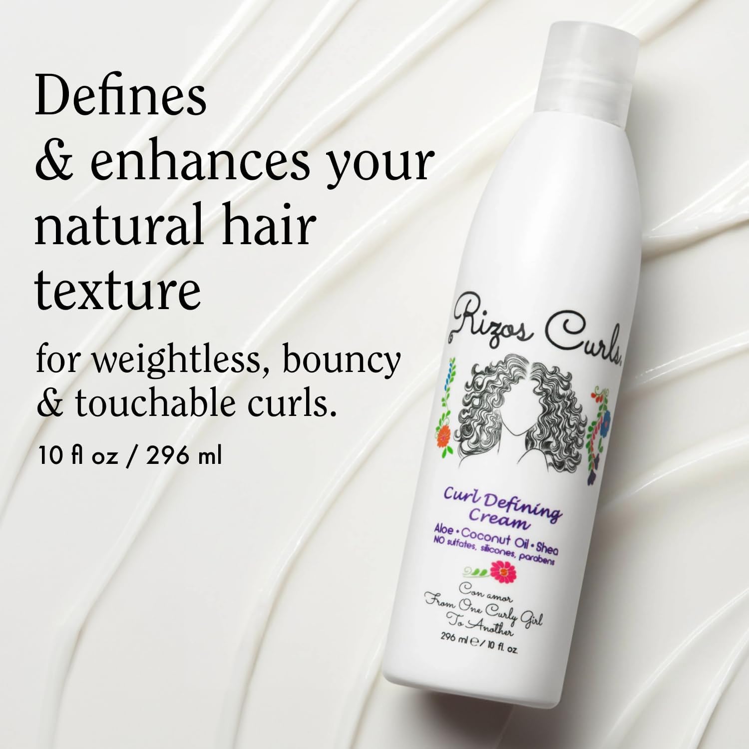Rizos Curls Curl Defining Cream for Wavy, Curly, Coily, Kinky Hair Frizz Control, Defines, Softens, Moisturizes, Adds Shine for Hair Types Sulfate & Paraben Free