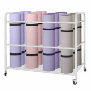 Yoga Mat Storage Rack Basket Workout Equipment Home Gym Storage Rack with Wheels Yoga Mat Holder Exercise & Fitness Organizer for Dumbbell Kettlebells Resistance Bands Yoga Blocks Foam Roller