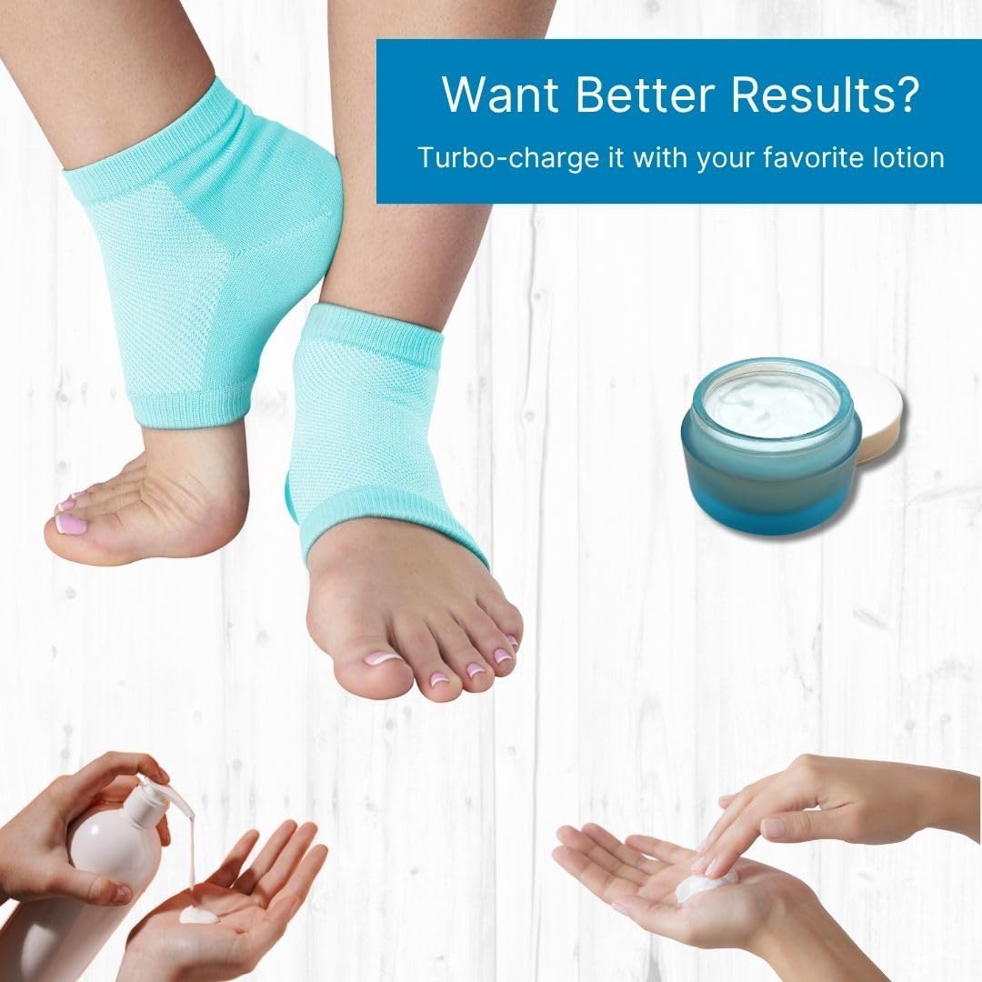 NatraCure Vented Moisturizing Gel Heel Sleeves - (2 Pairs of Skin Softening Footcare Treatment Socks for Cracked Heels, Dry feet, Foot calluses, Rough Heel Socks - (608-M RET2PK) - Size: Regular