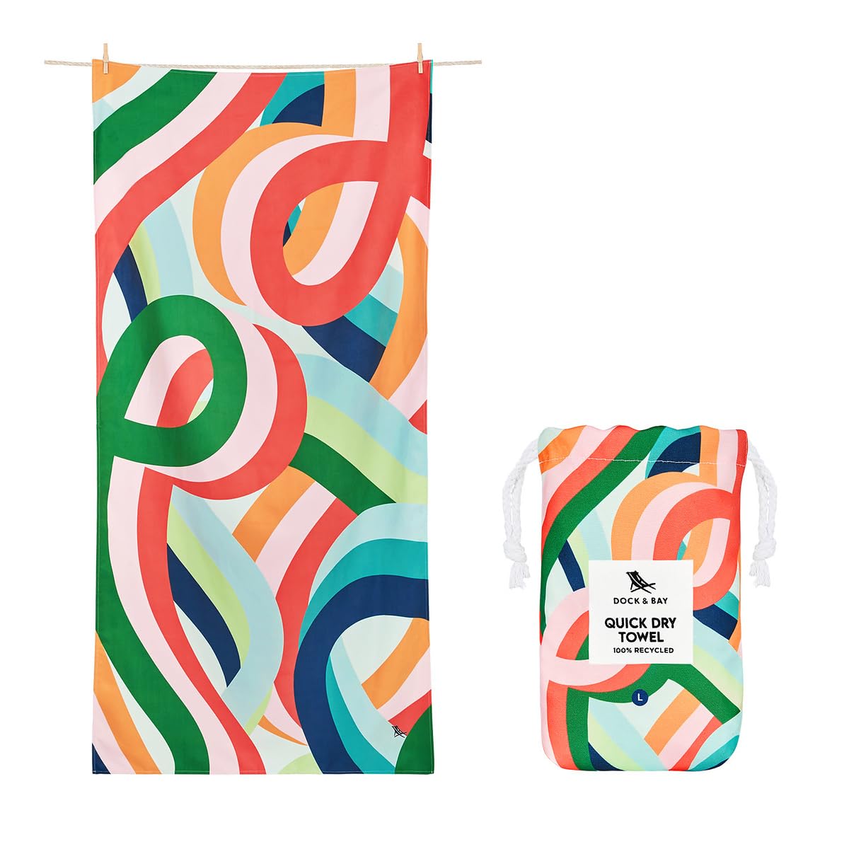 Dock & Bay Beach Towel - Quick Dry, Sand Free - Compact, Lightweight - 100% Recycled - Includes Bag - Cabana - Bondi Blue - Large (160x90cm, 63x35)