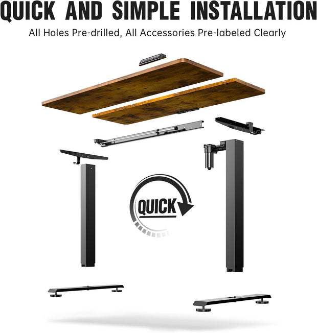 Veken 47.2" Standing Desk Electric, Height Adjustable Sit Stand Up, Wood Desktop, Work Home Office, Computer PC Table, Writing Rising Desks, Brown