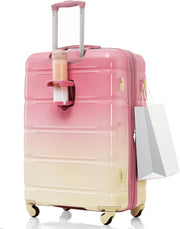 Merax Luggage Sets 3 Pcs, ABS Hardside Suit case with Spinner Wheels Lightweight TSA Lock, Gradient Pink, 20/24/28 Inch