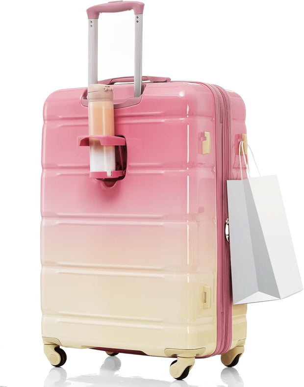 Merax Luggage Sets 3 Pcs, ABS Hardside Suit case with Spinner Wheels Lightweight TSA Lock, Gradient Pink, 20/24/28 Inch