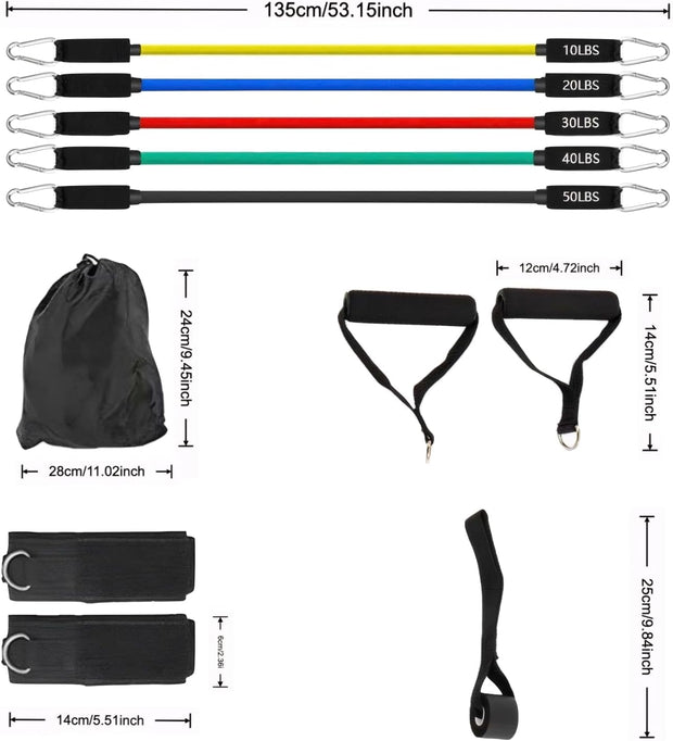 Resistance Bands Workouts Set for Men and Women with Handles - Heavy Duty 150lbs, 11 Piece Elastic Tube Kit for Gym & Home, Strength Training, Yoga, Pilates Therapy for Legs, Chest Power Systems