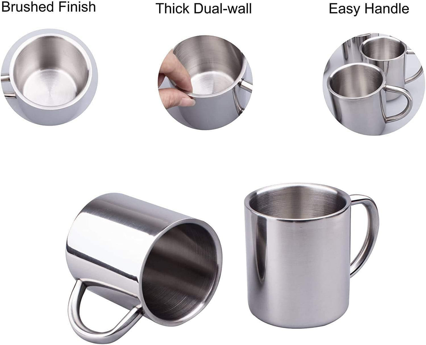IMEEA Coffee Mugs Unbreakable Double Walled Stainless Steel Mug with Handle 13.5oz/400ml Camping Coffee Mugs, Set of 2