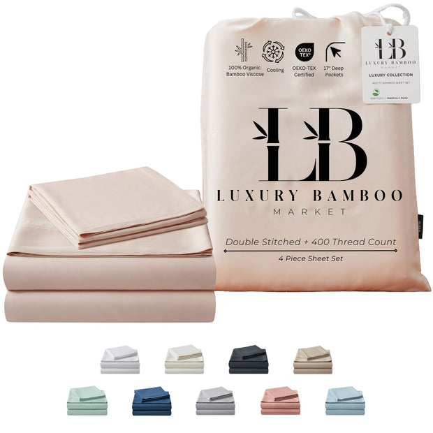 Luxury Bamboo Market | Queen Size Bed Sheet Set | 100% Viscose Made from Bamboo | Organically Grown | Ultra Soft | Cooling Sheets for Hot Sleepers | 17" Deep Pocket [Dune]