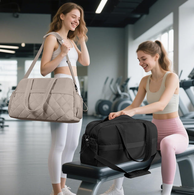 Quilted Puffer Duffle Bag for Women, Gym Bag Women, Ultra Lightweight Weekender Bags for Travel, Brown TILYMOL