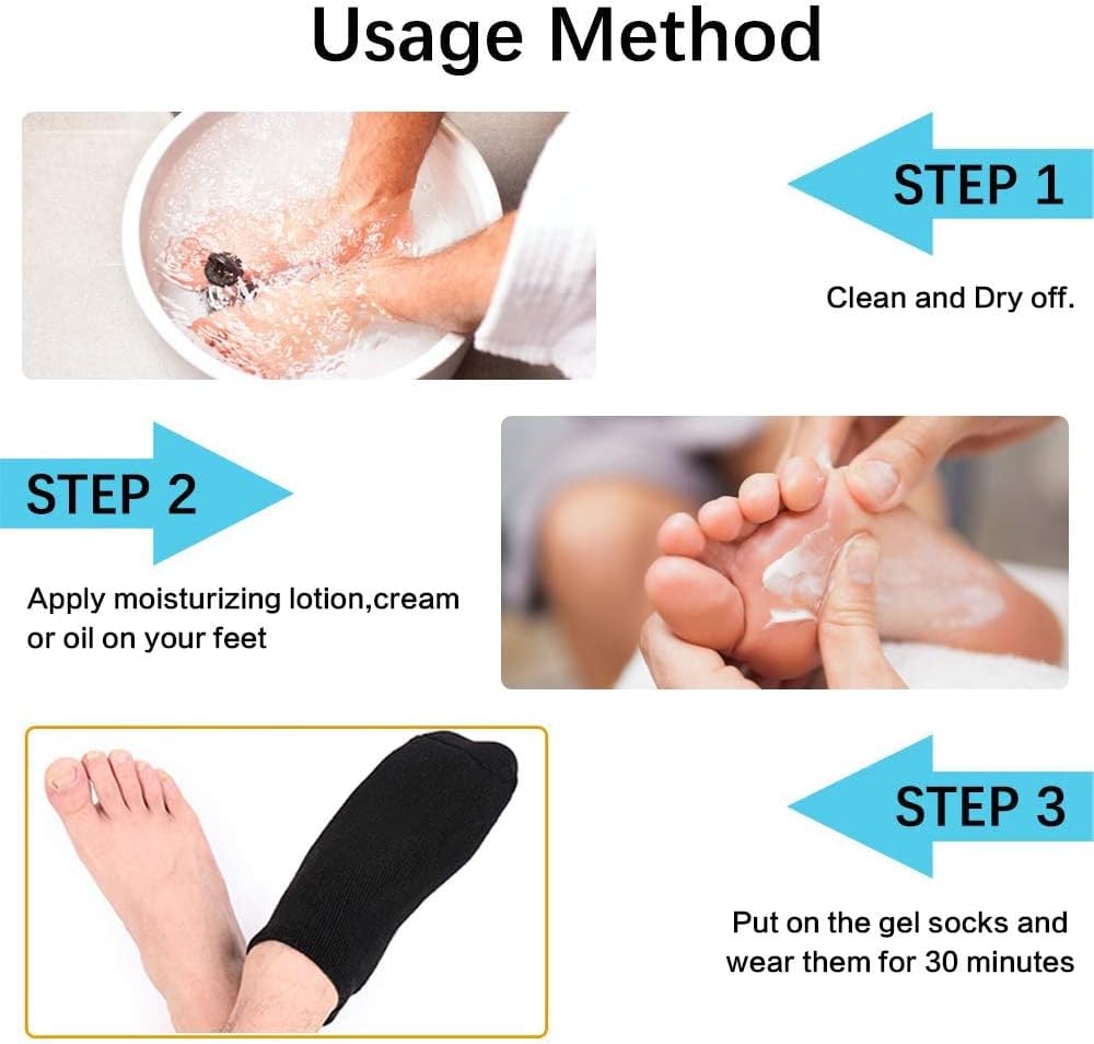 Large Men Moisturizing Gel Socks - 2 Pairs Foot Care Treatment for Dry Cracked Rough Skin - Spa Lotion Socks for Repairing US10-15