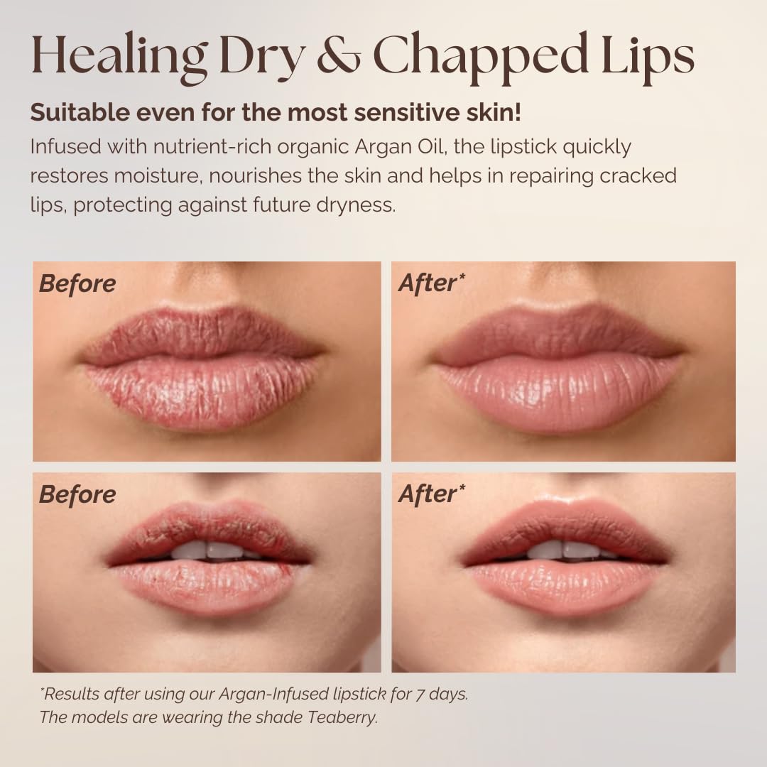 Essence Of Argan Deep Moisturizing and Long Lasting Lipstick - Hydrating Lip Care with 100% Pure Organic Argan Oil, Shea Butter, Jojoba Oil & Aloe Vera - Pink Luster