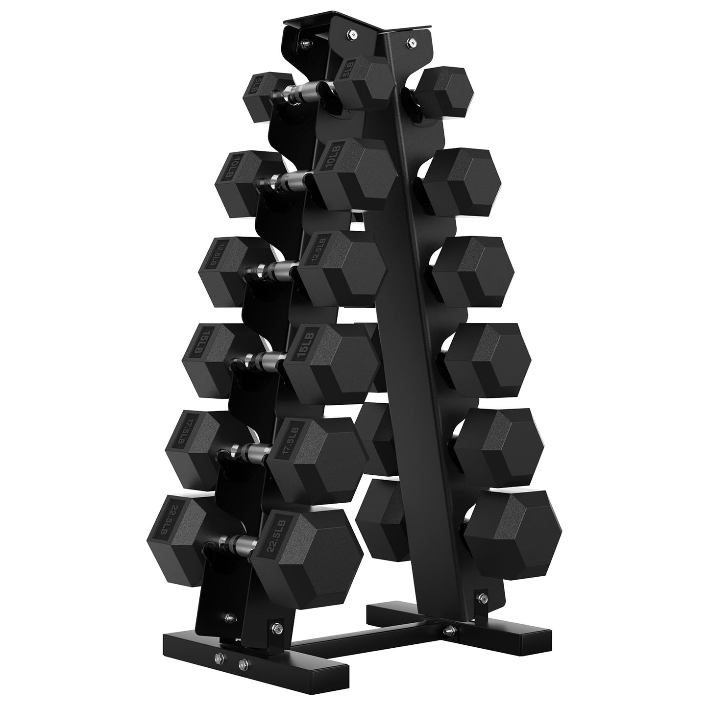 Hex Dumbbell Sets with Rack, 75-300 lb Rubber Encased Dumbbells for Strength Training, Exercise, and Fitness, Home Gym Weight Set with Rack