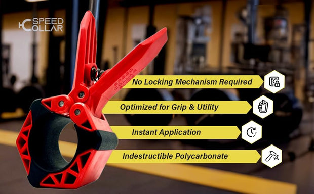 Next Gen Barbell Clips for crossfitters, Max Weight Capacity, Optimized Bar Locks for Olympic & Power Lifting (Red, Set of 2 Clamps)