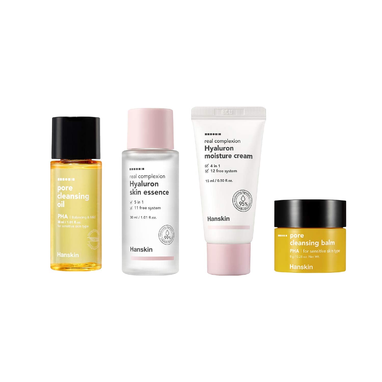 Hanskin Glass Skin On The Go Kit, Set of 4, Moisturizing Travel-Friendly Hydrating Skincare Set for Glowing Skin, Cleansers, Essence Toner and Moisturizer, Korean Skincare