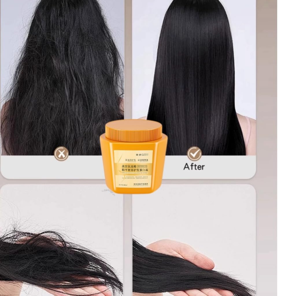 500ml Amino Acid Essence Luxury Nourishing Hair Protein Cream, Hair Repair Cream Collagen Hair Mask, Repairing Essence Hair Mask for Dry, Frizzy (yellow)