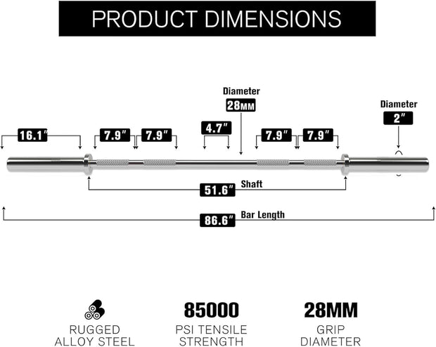 THUNDERBAY 7ft Olympic Bar for Weightlifting and Power Lifting, 2 Inch Barbell Bar 700LBS Weight Capacity for Squats, Deadlifts, Presses, Rows and Curls