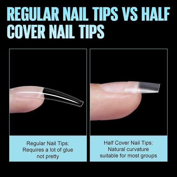 TOMICCA Short Coffin Nail Tips, 240Pcs Acrylic Half Cover Nail Tips Coffin, No C Curve Full Matte Gel Nail Tips Short, Nail Extension Tips for Beginner and Professional 12 Sizes
