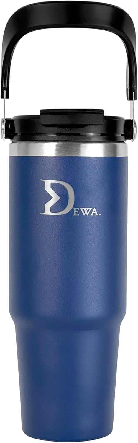 DEWA 30 oz Insulated Stainless Steel Water Bottle with Handle & Flip Straw | Travel Tumbler for Gym, Hiking, Work | Vacuum Reusable Cup Keeps Cold 24H, Hot 12H