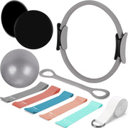 Set of 6 Style Pilates Home Equipment Set Pilates Essential Kit Workout Accessories 14 Magic Circle Mini Exercise Ball Yoga Strap Silicone Tension Strip Tension Band Sliding Plate
