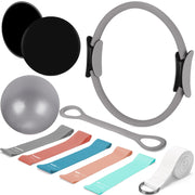 Set of 6 Style Pilates Home Equipment Set Pilates Essential Kit Workout Accessories 14 Magic Circle Mini Exercise Ball Yoga Strap Silicone Tension Strip Tension Band Sliding Plate