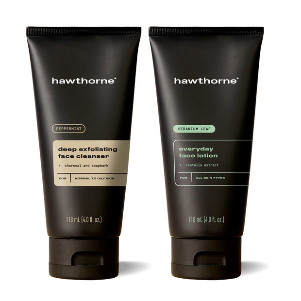 Hawthorne Men's Everyday Essential Skincare Set With Face Wash Cleanser and Lotion. A 2-Step Routine for Smooth, Hydrated Skin. All Natural Ingredients, Paraben Free, Phthalate Free. 4 Fl. Oz. Each.
