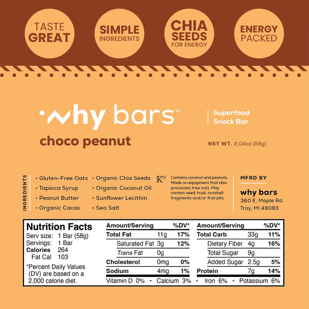 Why Bars, Protein Bars, Variety Pack, 2.04 Ounce Bars (Pack of 12 Protein Bars) - Protein Bar Superfood, Gluten Free, Non GMO, Organic, Vegan, Simple Ingredients