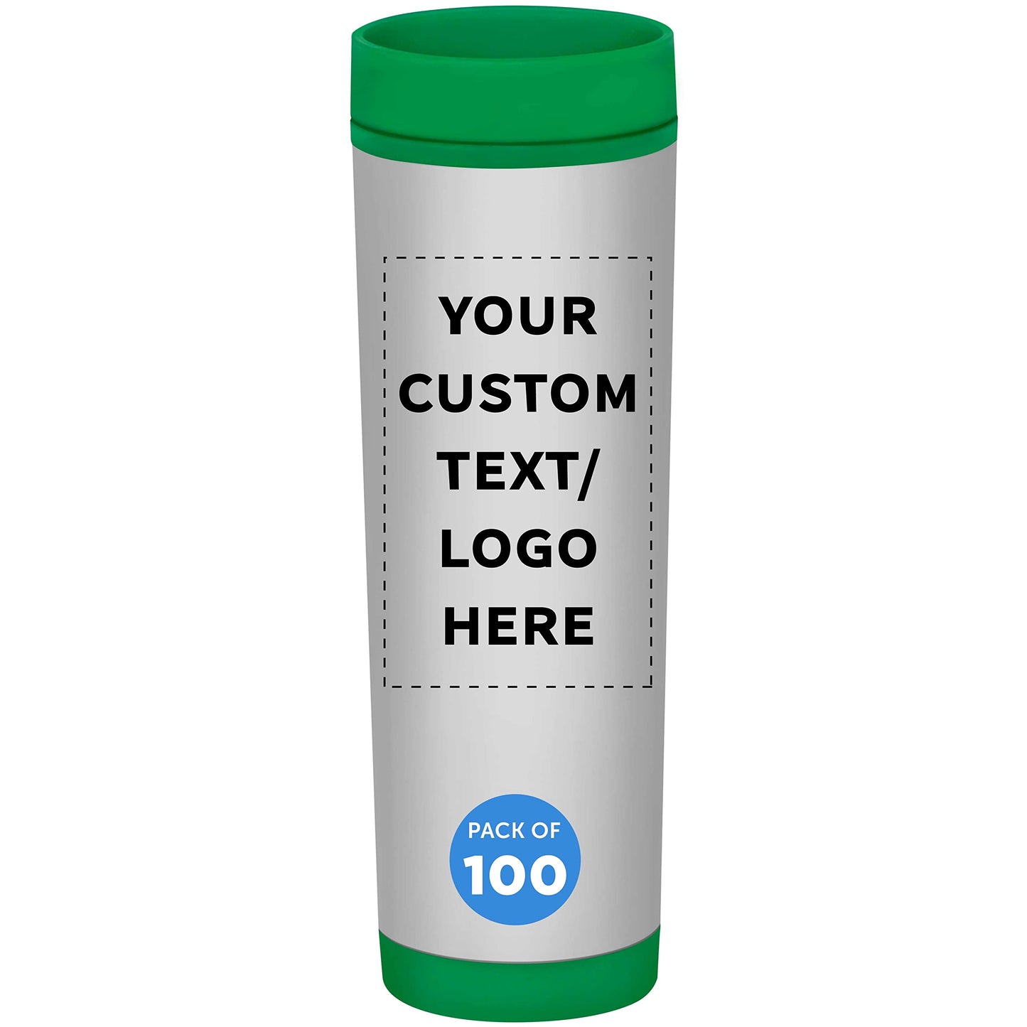 Custom Slim Color Top Stainless Steel Travel Mug 16 oz. Set of 10, Personalized Bulk Pack - Perfect for Coffee, Soda, Other Hot & Cold Beverages - Green