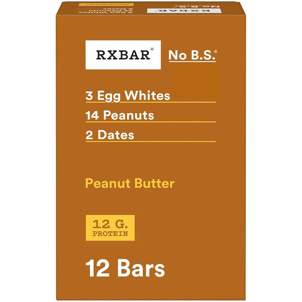RXBAR Protein Bars, 12g Protein, Gluten Free Snacks, Snack Bars, Peanut Butter, 22oz Box (12 Count)