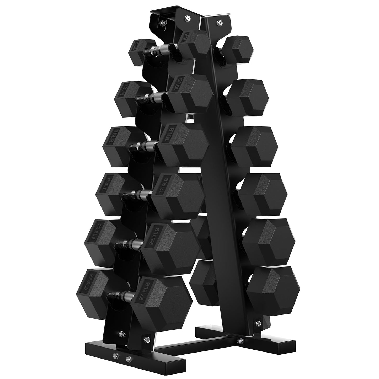 Hex Dumbbell Sets with Rack, 75-300 lb Rubber Encased Dumbbells for Strength Training, Exercise, and Fitness, Home Gym Weight Set with Rack