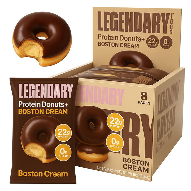 Legendary Foods 22gr Protein Donuts - Glazed Vanilla 8x (2 Donuts per Pack), High Protein, Zero Sugar, Gluten Free and Low Carb, Keto Friendly Snack, Healthy Donut for GLP-1, Diabetic, Bariatric Diets